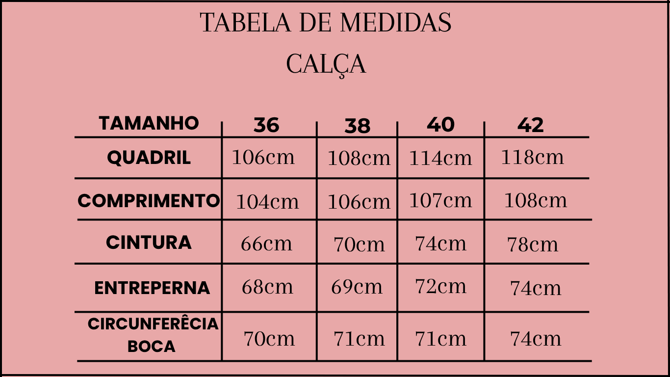 TABELA KATE MOSS CAL&Ccedil;A